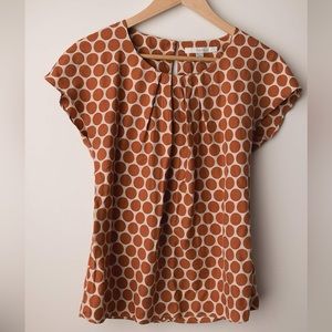 Boden rust brown- orange polka dot blouse size 4 small silk blend